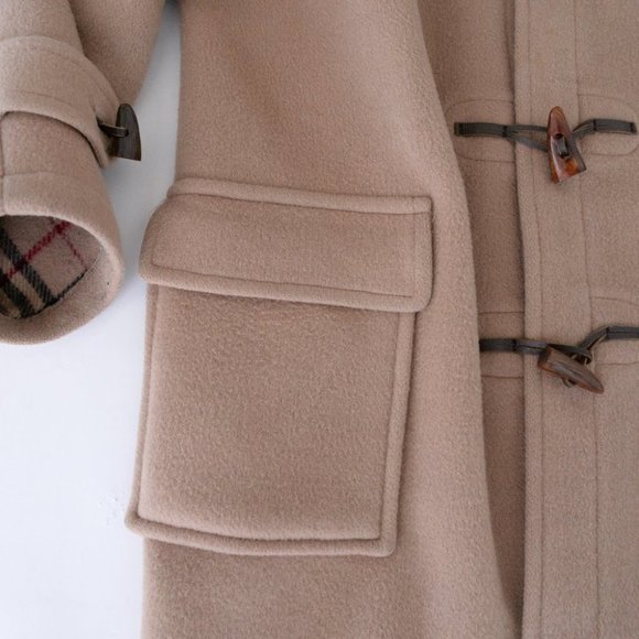 Burberry 100% Wool Beige Duffle Toggle Button Peacoat with Hood Winter Coat - Picture 10 of 16